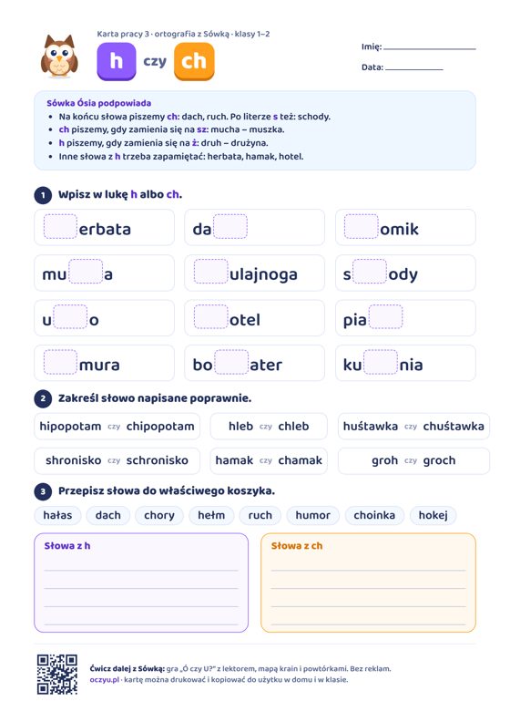 Karta pracy h czy ch